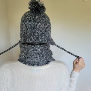 Knit Beanie Hat with Braided Knit Tassels